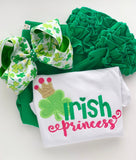 Girls St. Patrick's Day shirt or bodysuit, Irish Princess in pink gold and green - Darling Little Bow Shop
