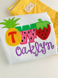 Tutti Frutti Strawberry Birthday Shirt or bodysuit for girls, Pineapple, Strawberry, Watermelon Shirt with ONE or TWO - Tutti Frutti - Darling Little Bow Shop