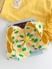 Pineapple Bow, pineapple hairbow in yellow and cream burlap look ribbon, choose 4-5" or 6"