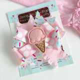 Ice Cream Hairbow in pastel colors pink and ice mint -- Ice Cream Cone Bow in layered style -- optional elastic headband - Darling Little Bow Shop