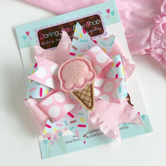 Ice Cream Hairbow in pastel colors pink and ice mint -- Ice Cream Cone Bow in layered style -- optional elastic headband
