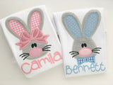 Easter Shirt or Bodysuit for girls -- Sister Rabbit -- Easter Bunny bodysuit or shirt -- gray and pastel pink bunny wearing bow - Darling Little Bow Shop