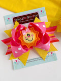 Sunshine Bow - You Are My Sunshine - Hot pink, yellow and orange hairbow with adorable, sun center by Darling Little Bow Shop - Darling Little Bow Shop