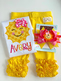 Sunshine Bow - You Are My Sunshine - Hot pink, yellow and orange hairbow with adorable, sun center by Darling Little Bow Shop - Darling Little Bow Shop