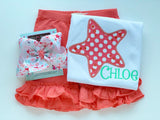 Starfish bow -- mint and coral starfish haribow -- headband option - Darling Little Bow Shop