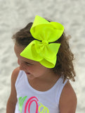 Neon Hairbow, CHOOSE from 7 neon colors yellow, coral, green, pink, blue, purple, orange 3" 4" 5" or 6" bow - Darling Little Bow Shop