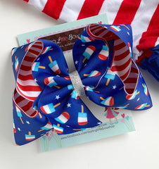 Bomb Pop bow, 4th of July Bomb Pop bow in red, white and blue 4-5" or 6"