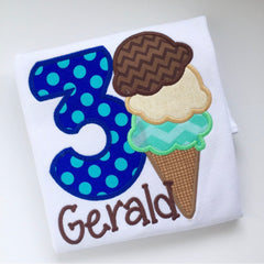 Ice Cream Birthday Shirt or Bodysuit for boys, Three Scoops Ice Cream Cone