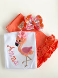 Flamingo shirt, tank top or bodysuit for girls in pink and coral - Darling Little Bow Shop