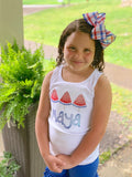 Watermelon Girls shirt, tank or bodysuit for 4th of July -- holographic red white and blue - Darling Little Bow Shop