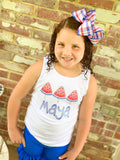 Watermelon Girls shirt, tank or bodysuit for 4th of July -- holographic red white and blue - Darling Little Bow Shop