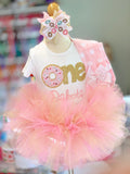 Donut Birthday Tutu Outfit, Sweet ONE in pink and gold - Darling Little Bow Shop