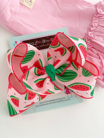 Watermelon bow -- 6" hairbow with optional headband - Darling Little Bow Shop