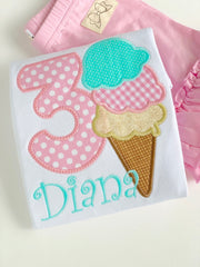 Ice Cream Birthday Shirt or Bodysuit for Girls, ANY AGE 3 scoops Ice Cream Cone
