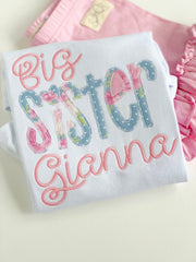 Big or Little Sister Shirt or Bodysuit in blue and pink floral