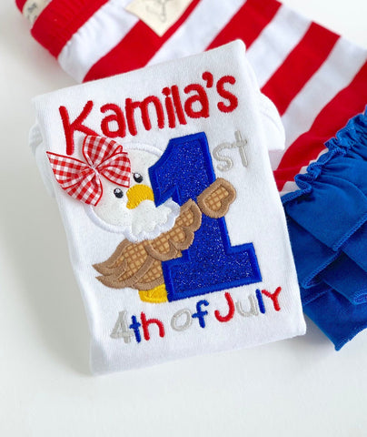 Baby Girl First 4th of July bodysuit, shirt or tank - 1st 4th of July eagle - Darling Little Bow Shop