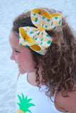 Pineapple Bow, pineapple hairbow in yellow and cream burlap look ribbon, choose 4-5" or 6" - Darling Little Bow Shop