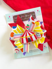 Circus Tent Hairbow in bright rainbow colors - Carnival Bow in layered style with optional infant headband