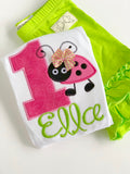 Ladybug First Birthday Tutu Outfit  -- Little Lady - Hot Pink, lime green and black - bow, leg warmers, tutu and bodysuit - Darling Little Bow Shop