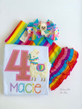Llama Birthday Shirt or Bodysuit for Girls, A whole LLAMA fun birthday shirt in rainbow colors - Darling Little Bow Shop