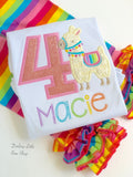 Llama Birthday Shirt or Bodysuit for Girls, A whole LLAMA fun birthday shirt in rainbow colors - Darling Little Bow Shop