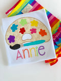 Paint Palette shirt for girls -- Artsy Party -- beautiful rainbow paint palette, hot pink, turquoise, bright green, purple - Darling Little Bow Shop