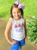 Watermelon Girls shirt, tank or bodysuit for 4th of July -- holographic red white and blue - Darling Little Bow Shop