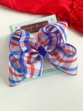 Red white and blue Plaid hairbow -- 6-7" or 4-5" Large hairbow with optional headband -- patriotic bow for 4th of July - Darling Little Bow Shop