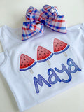 Red white and blue Plaid hairbow -- 6-7" or 4-5" Large hairbow with optional headband -- patriotic bow for 4th of July - Darling Little Bow Shop