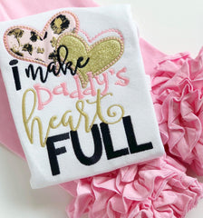 Father's Day Shirt or bodysuit for girls, pink and gold leopard I Make Daddy's Heart Full, Father's Day gift