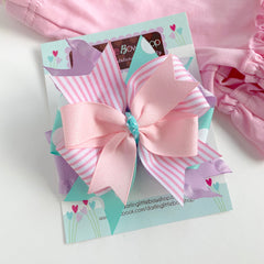 Pink, lavender and aqua Bow -- Layered bow made with beautiful pink, lavender and aqua ribbon -- optional elastic headband
