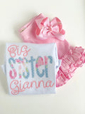 Big or Little Sister Shirt or Bodysuit in blue and pink floral - Darling Little Bow Shop