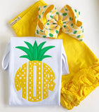 Pineapple monogram Girls shirt, ruffle shirt, tank or bodysuit - Darling Little Bow Shop
