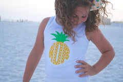 Pineapple monogram Girls shirt, ruffle shirt, tank or bodysuit