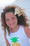 Pineapple Bow, pineapple hairbow in yellow and cream burlap look ribbon, choose 4-5" or 6" - Darling Little Bow Shop