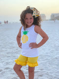 Pineapple Bow, pineapple hairbow in yellow and cream burlap look ribbon, choose 4-5" or 6" - Darling Little Bow Shop