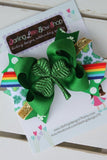 St. Patrick's Day Bow --- Pinch Proof --- 4" bow with glitter Shamrock center -- Darling Little Bow Shop - Darling Little Bow Shop