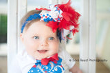 Over The Top Bow -- extra large 6-7 inch bow on royal blue headband -- Red, White and Blue for July 4th -- Patriotic Bow - Darling Little Bow Shop