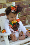 My Little Turkey outfit -- turkey bodysuit, leg warmers and Over The Top bow - Darling Little Bow Shop