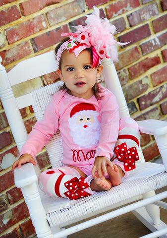 Christmas Outfit, Santa's Sweetheart bow, leg warmers, and personalized bodysuit - Darling Little Bow Shop