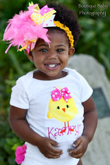 Yellow and Hot Pink Over The Top Bow - Hot Pink Chickie
