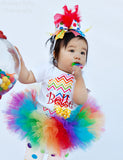 First Birthday Outfit  -- Rainbow Sweetheart -- bow, leg warmers, and personalized bodysuit with chevron - Darling Little Bow Shop