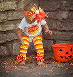Candy Corn Leg Warmers for baby girls and newborns -- READY TO SHIP -- Halloween -- orange, yellow, white striped and polka dot - Darling Little Bow Shop