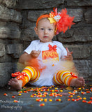Baby Girl First Birthday bodysuit or shirt - Sweet Candy Corn - personalized bodysuit or shirt in orange and yellow - Darling Little Bow Shop