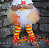 Candy Corn Leg Warmers for baby girls and newborns -- READY TO SHIP -- Halloween -- orange, yellow, white striped and polka dot - Darling Little Bow Shop
