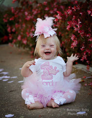 First Birthday Tutu Outfit  -- Precious Princess -- bow, leg warmers, tutu and personalized bodysuit in soft, lacy pink and white