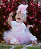 First Birthday Tutu Outfit  -- Precious Princess -- bow, leg warmers, tutu and personalized bodysuit in soft, lacy pink and white - Darling Little Bow Shop