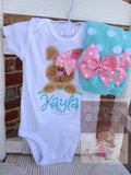 Aqua Polka Dot Leg Warmers, baby girl leg warmers in aqua polka dot with pink bows - Darling Little Bow Shop