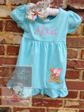 Aqua Ruffle Dress for Spring and Easter - Tweet Tweet Birdie - Darling Little Bow Shop