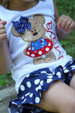 Girls shirt, tank top or bodysuit for 4th of July -- Summertime Sweetie -red, white and blue teddy bear - Darling Little Bow Shop